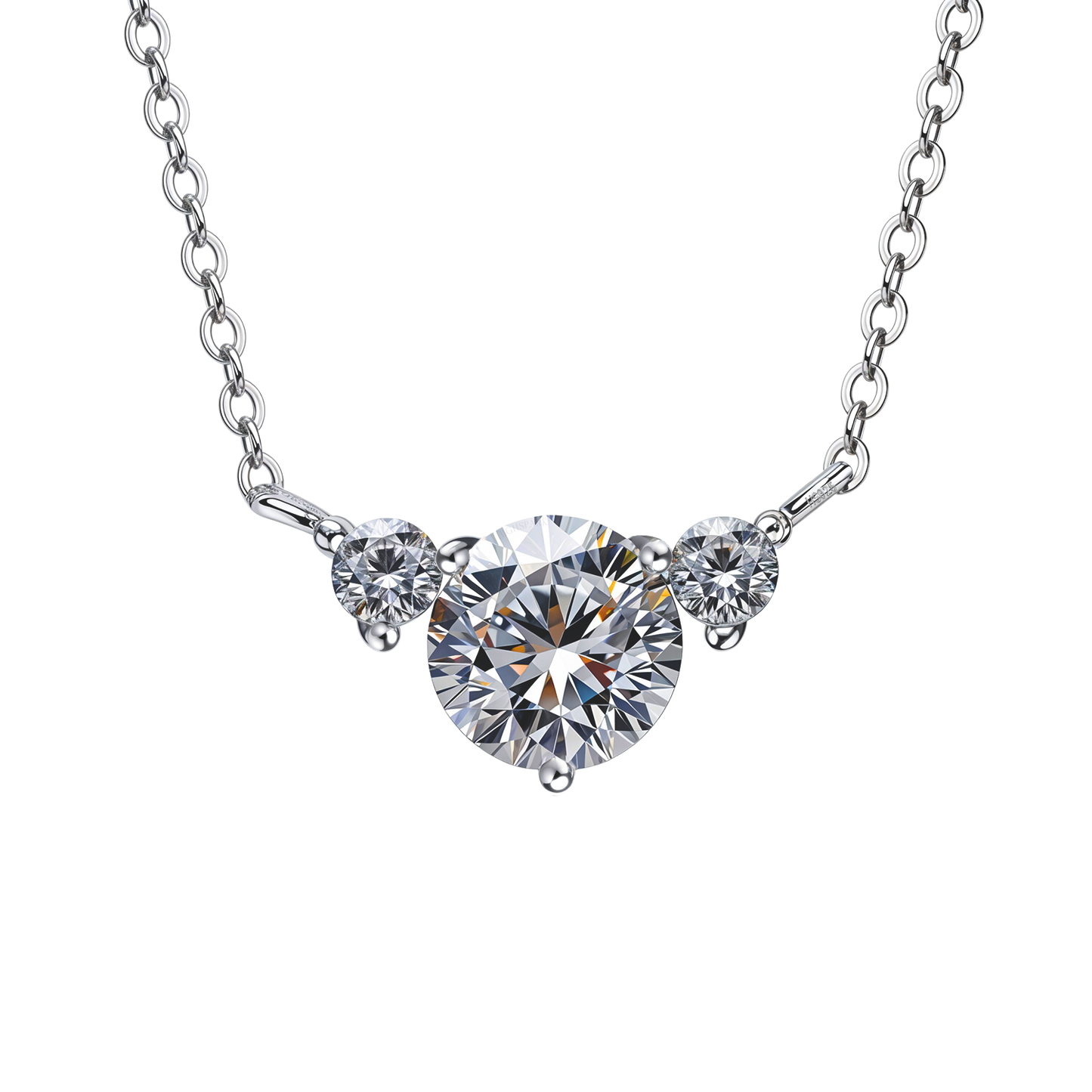 Angelic Tri Solitaire Necklace in 92.5 Sterling Silver With Diamond like Brilliance Zirconia