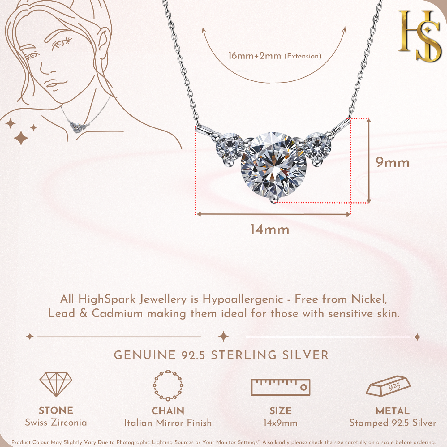 Angelic Tri Solitaire Necklace in 92.5 Sterling Silver With Diamond like Brilliance Zirconia