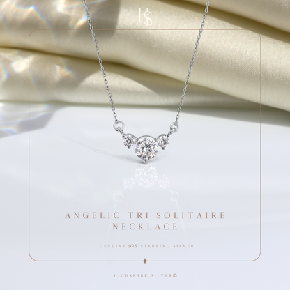 Angelic Tri Solitaire Necklace in 92.5 Sterling Silver With Diamond like Brilliance Zirconia
