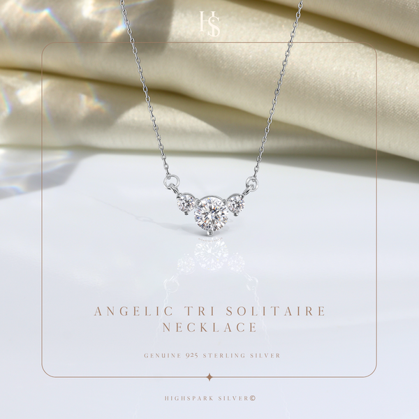 Angelic Tri Solitaire Necklace in 92.5 Sterling Silver With Diamond like Brilliance Zirconia