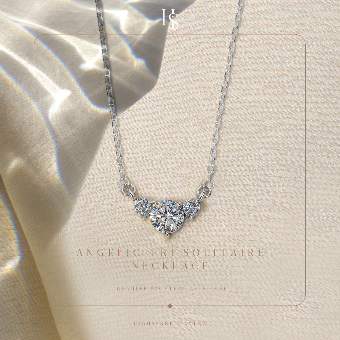 Angelic Tri Solitaire Necklace in 92.5 Sterling Silver With Diamond like Brilliance Zirconia