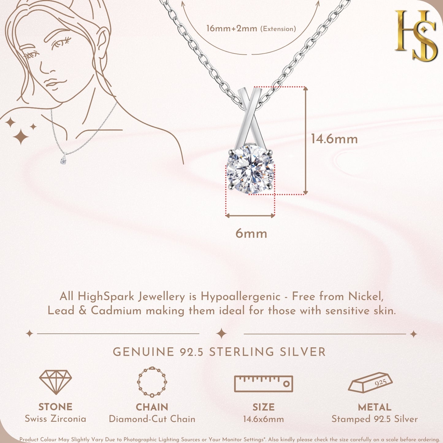 Criss Cross Bail Solitaire Pendant With Chain in 925 Sterling Silver For Women