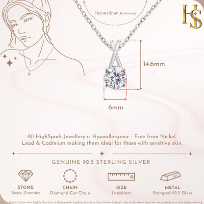 Criss Cross Bail Solitaire Pendant With Chain in 925 Sterling Silver For Women