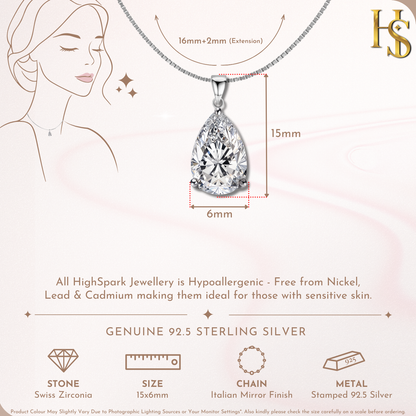 Pear Shaped Solitaire Pendant in 92.5 Sterling Silver With Diamond like Brilliance Zirconia