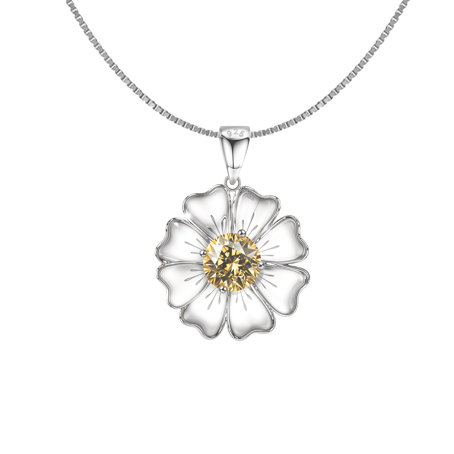 Sunflower Solitaire Pendant in 92.5 Sterling Silver With Diamond like Brilliance Zirconia