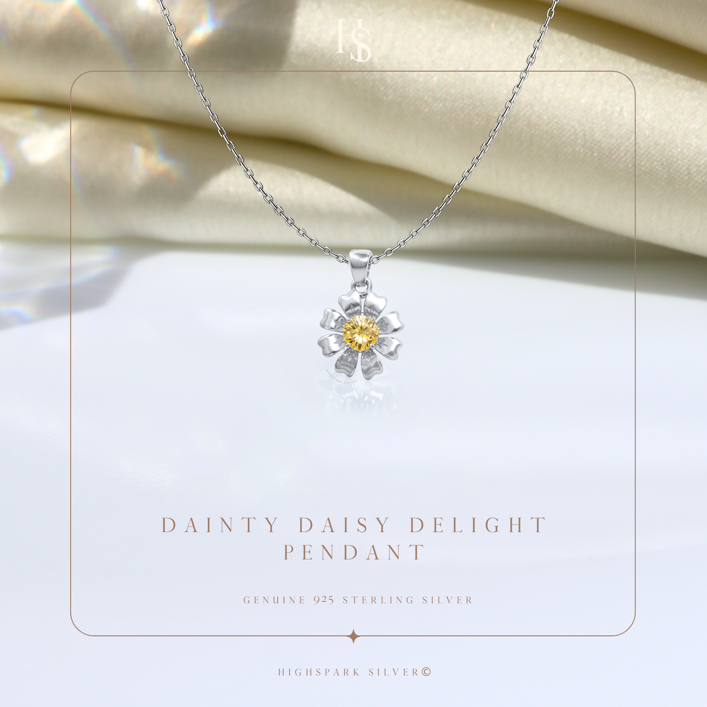 Sunflower Solitaire Pendant in 92.5 Sterling Silver With Diamond like Brilliance Zirconia