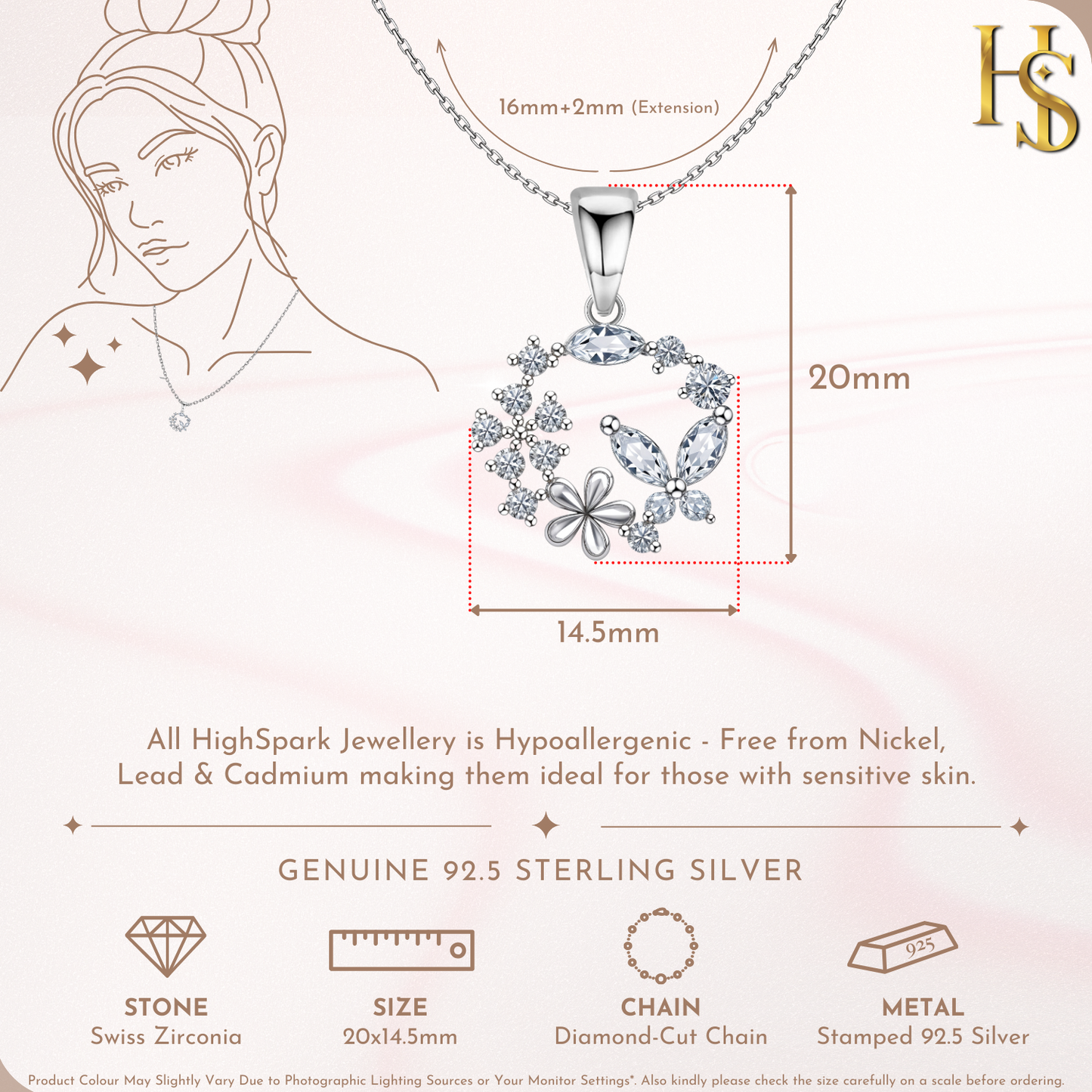 Butterfly Flower Wreath Solitaire Pendant in 92.5 Sterling Silver With Diamond like Brilliance Sparkling Zirconia