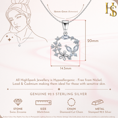 Butterfly Flower Wreath Solitaire Pendant in 92.5 Sterling Silver With Diamond like Brilliance Sparkling Zirconia