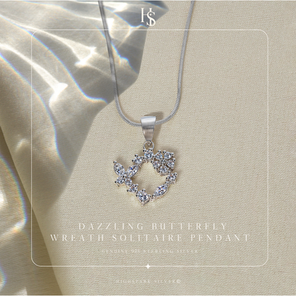 Dazzling Butterfly Wreath Solitaire Pendant in 92.5 Sterling Silver With Diamond like Brilliance Sparkling Zirconia