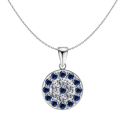 Dark Blue Sparkling Evil Eye Pendant With Chain in 925 Sterling Silver For Women