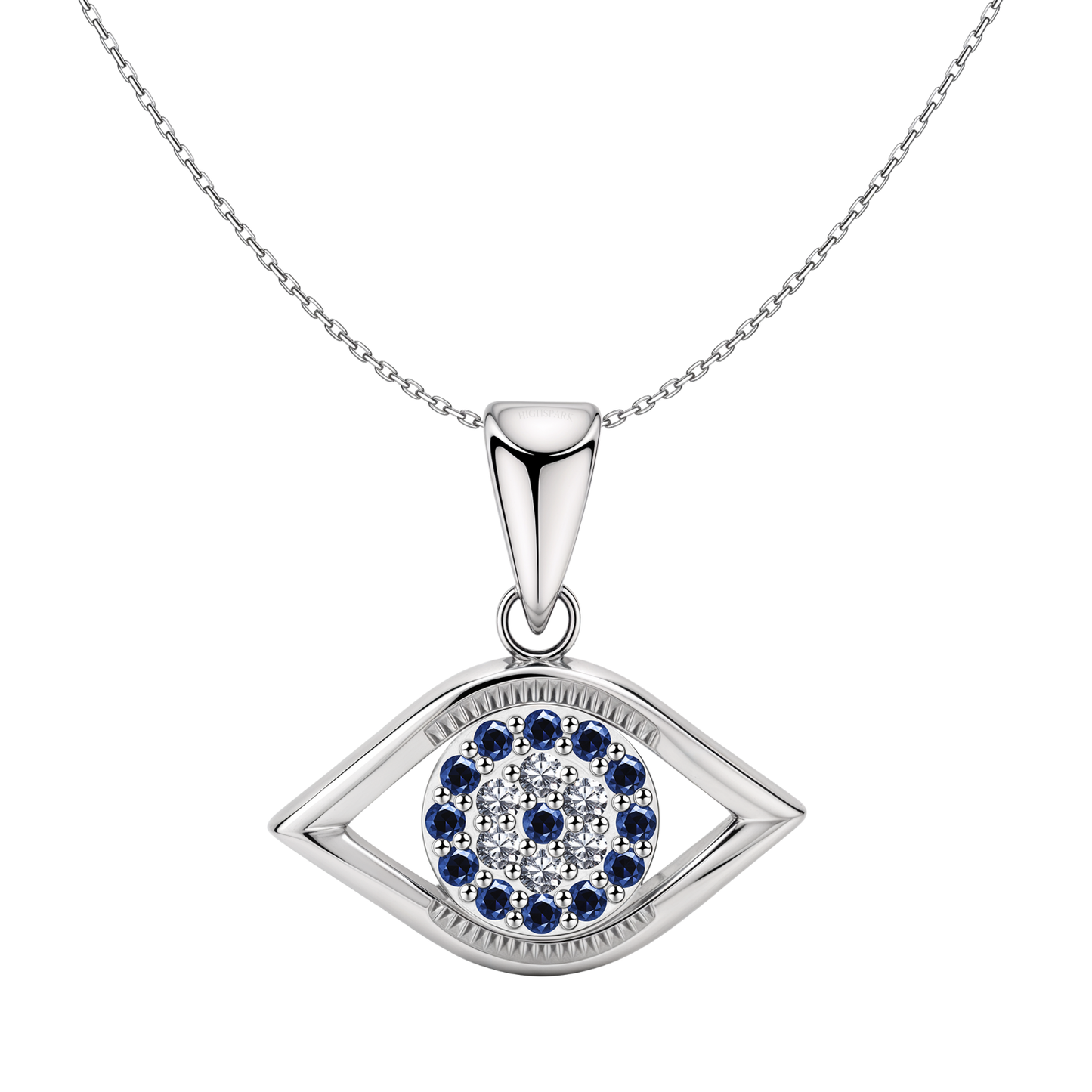 Enchanting Evil Eye Stud Pendant With Chain in 925 Sterling Silver For Women