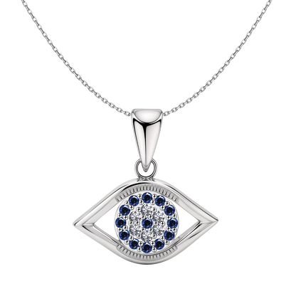 Enchanting Evil Eye Stud Pendant With Chain in 925 Sterling Silver For Women