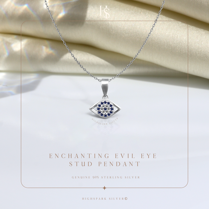 Enchanting Evil Eye Stud Pendant With Chain in 925 Sterling Silver For Women