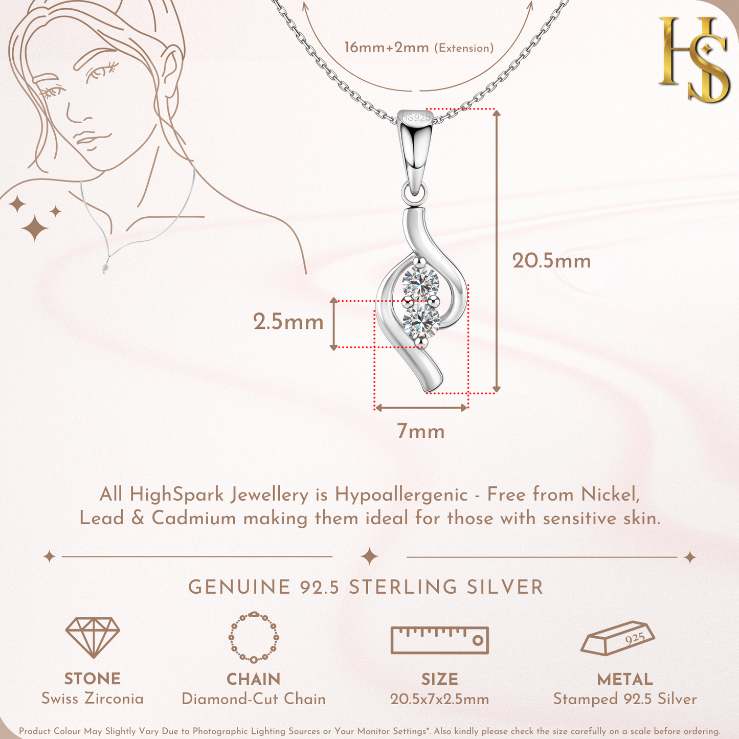 Dewdrop Duet Solitaire Pendant With Chain in 925 Sterling Silver For Women