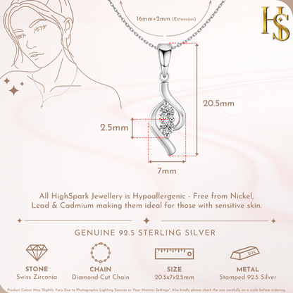 Dewdrop Duet Solitaire Pendant With Chain in 925 Sterling Silver For Women