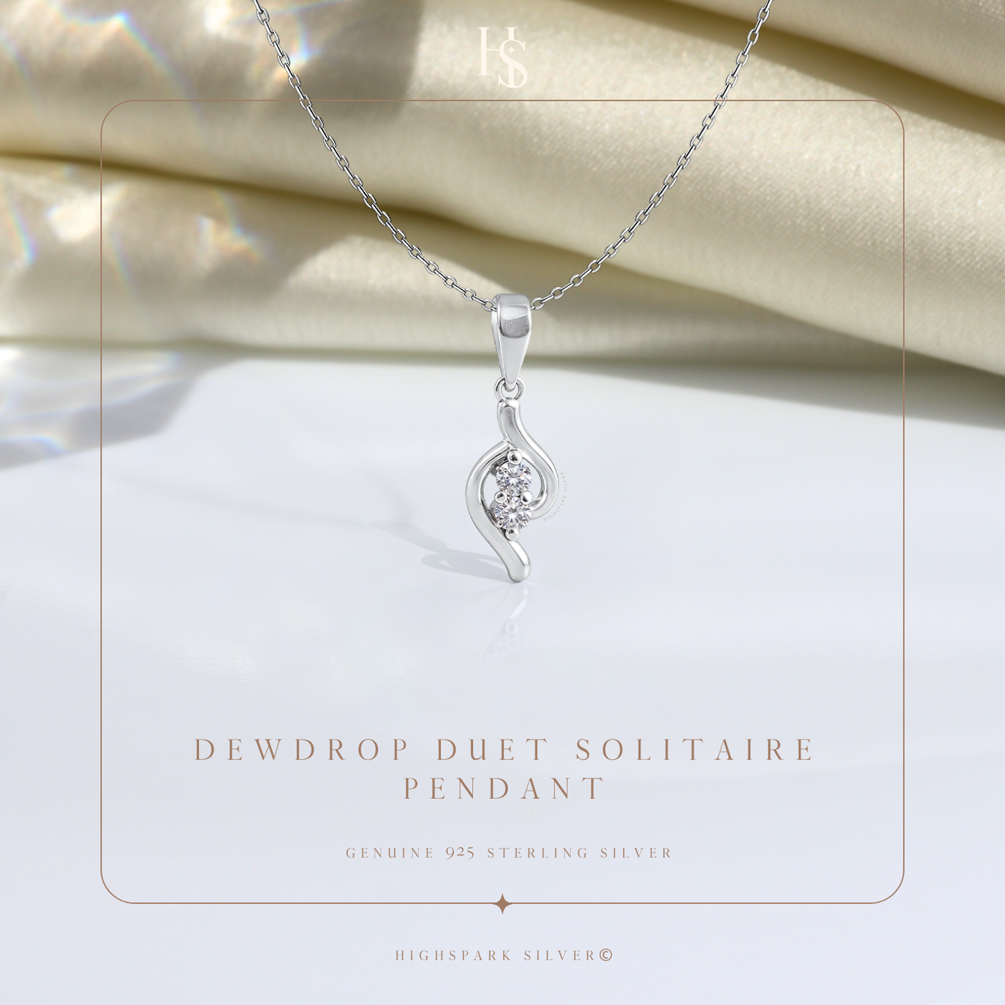 Dewdrop Duet Solitaire Pendant With Chain in 925 Sterling Silver For Women