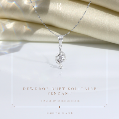 Dewdrop Duet Solitaire Pendant With Chain in 925 Sterling Silver For Women