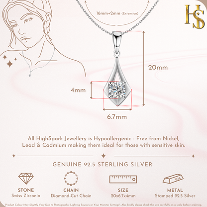 Luminary Drop Solitaire Pendant With Chain in 925 Sterling Silver For Women