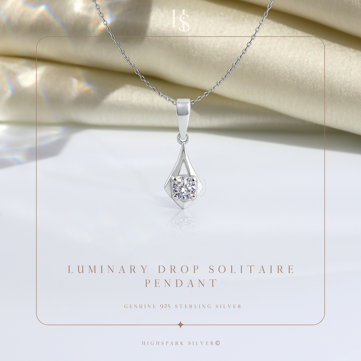Luminary Drop Solitaire Pendant With Chain in 925 Sterling Silver For Women