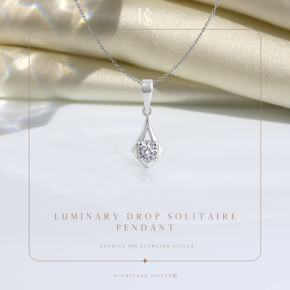 Luminary Drop Solitaire Pendant With Chain in 925 Sterling Silver For Women