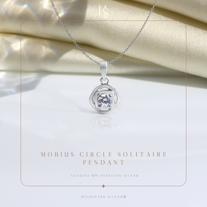 Mobius Circle Solitaire Pendant With Chain in 925 Sterling Silver For Women