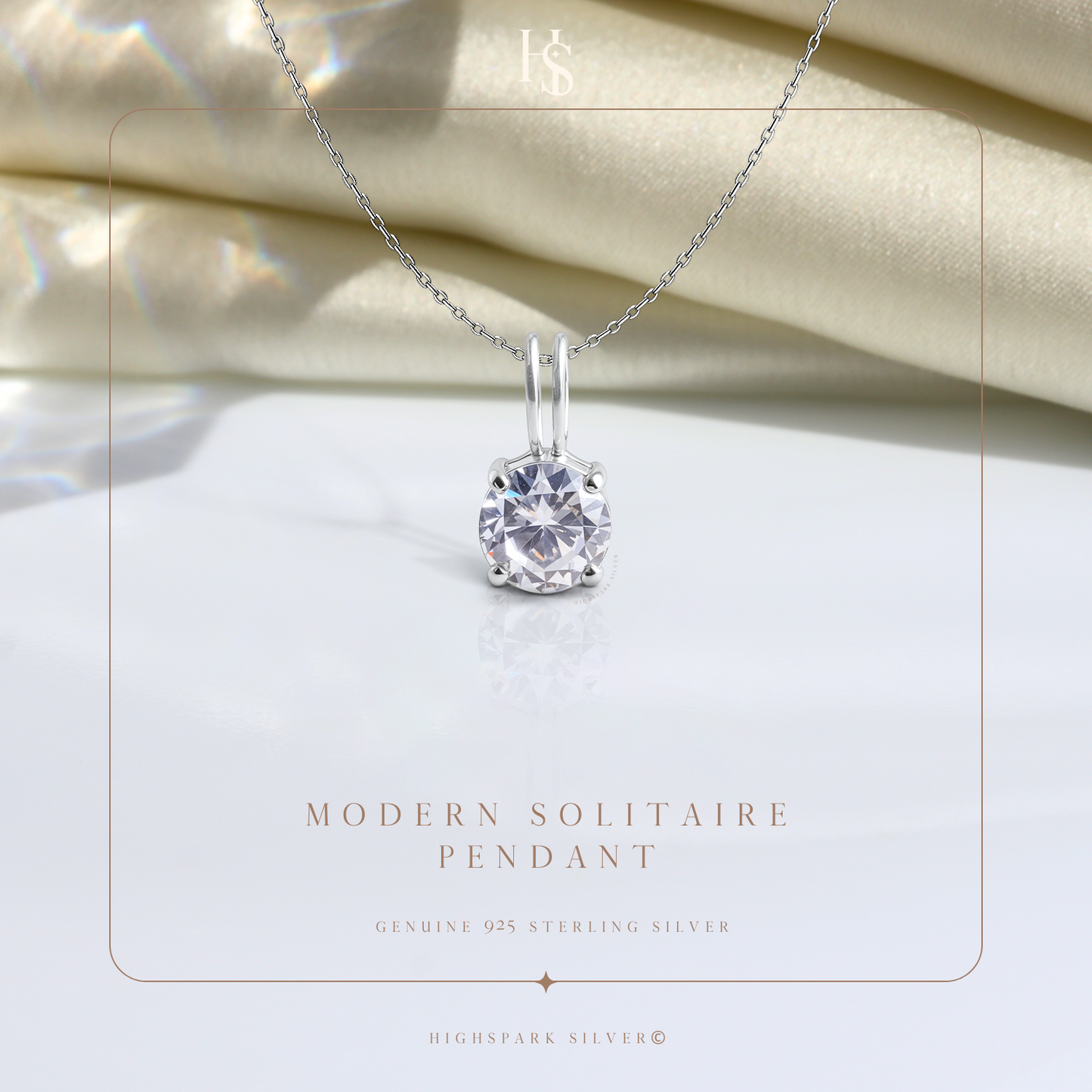 Modern Solitaire Pendant With Chain in 925 Sterling Silver For Women