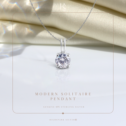 Modern Solitaire Pendant With Chain in 925 Sterling Silver For Women