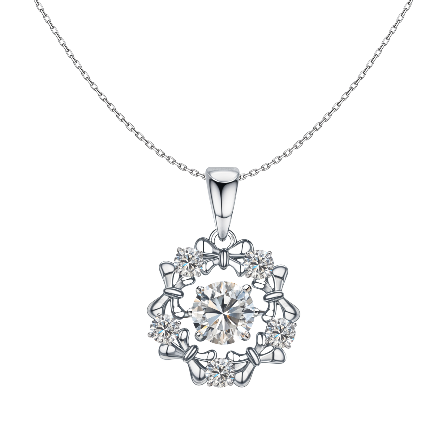 Scintillating Solitaire Cluster Pendant With Chain in 925 Sterling Silver For Women
