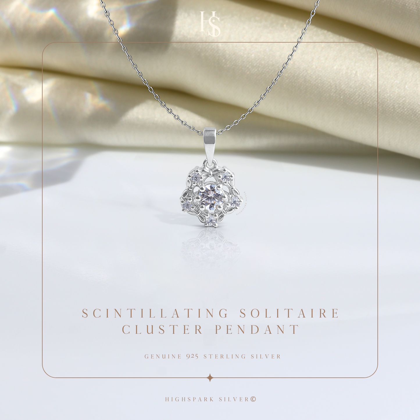 Scintillating Solitaire Cluster Pendant With Chain in 925 Sterling Silver For Women