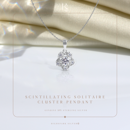 Scintillating Solitaire Cluster Pendant With Chain in 925 Sterling Silver For Women