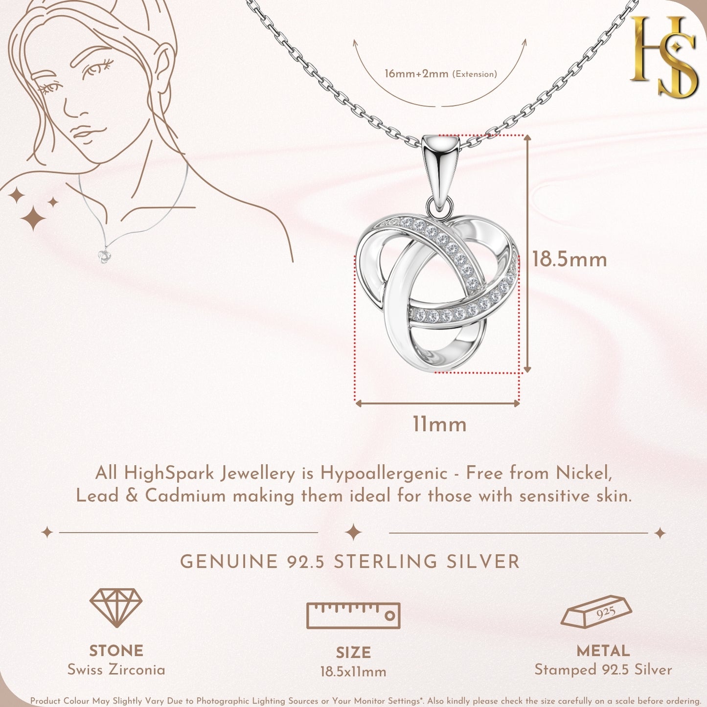 Celestial Celtic Knot Pendant With Chain in 925 Sterling Silver For Women