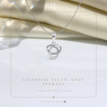 Celestial Celtic Knot Pendant With Chain in 925 Sterling Silver For Women