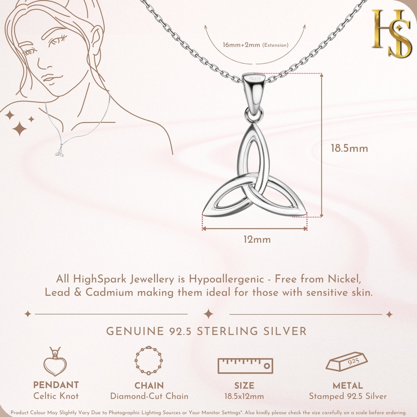 Classic Celtic Knot Pendant With Chain in 925 Sterling Silver For Women