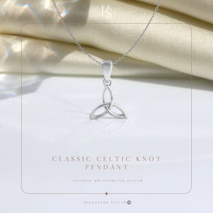 Classic Celtic Knot Pendant With Chain in 925 Sterling Silver For Women
