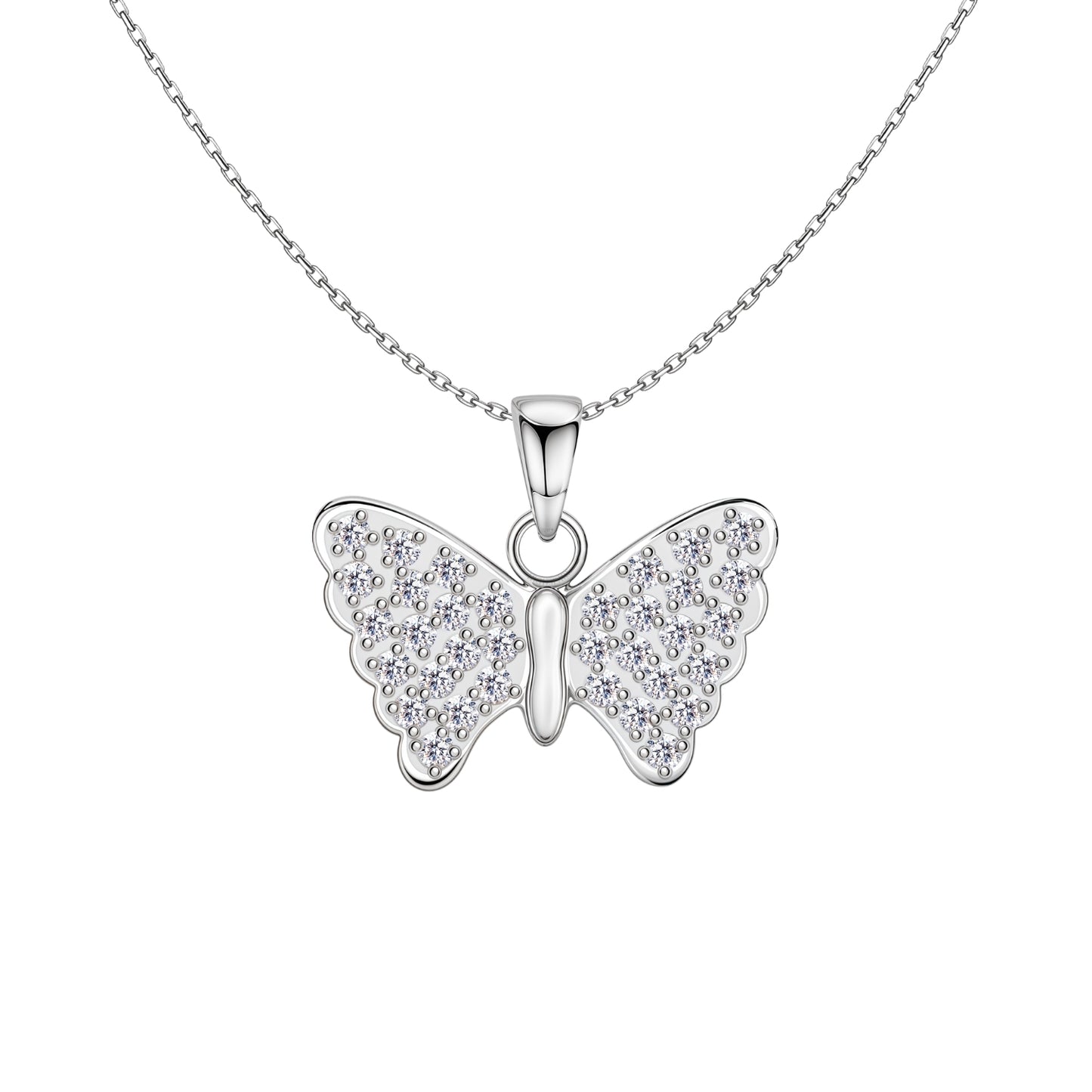 Sparkling Studded Butterfly Pendant With Chain in 925 Sterling Silver For Women