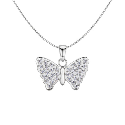 Sparkling Studded Butterfly Pendant With Chain in 925 Sterling Silver For Women