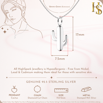 Classis Cactus Pendant With Chain in 925 Sterling Silver For Women