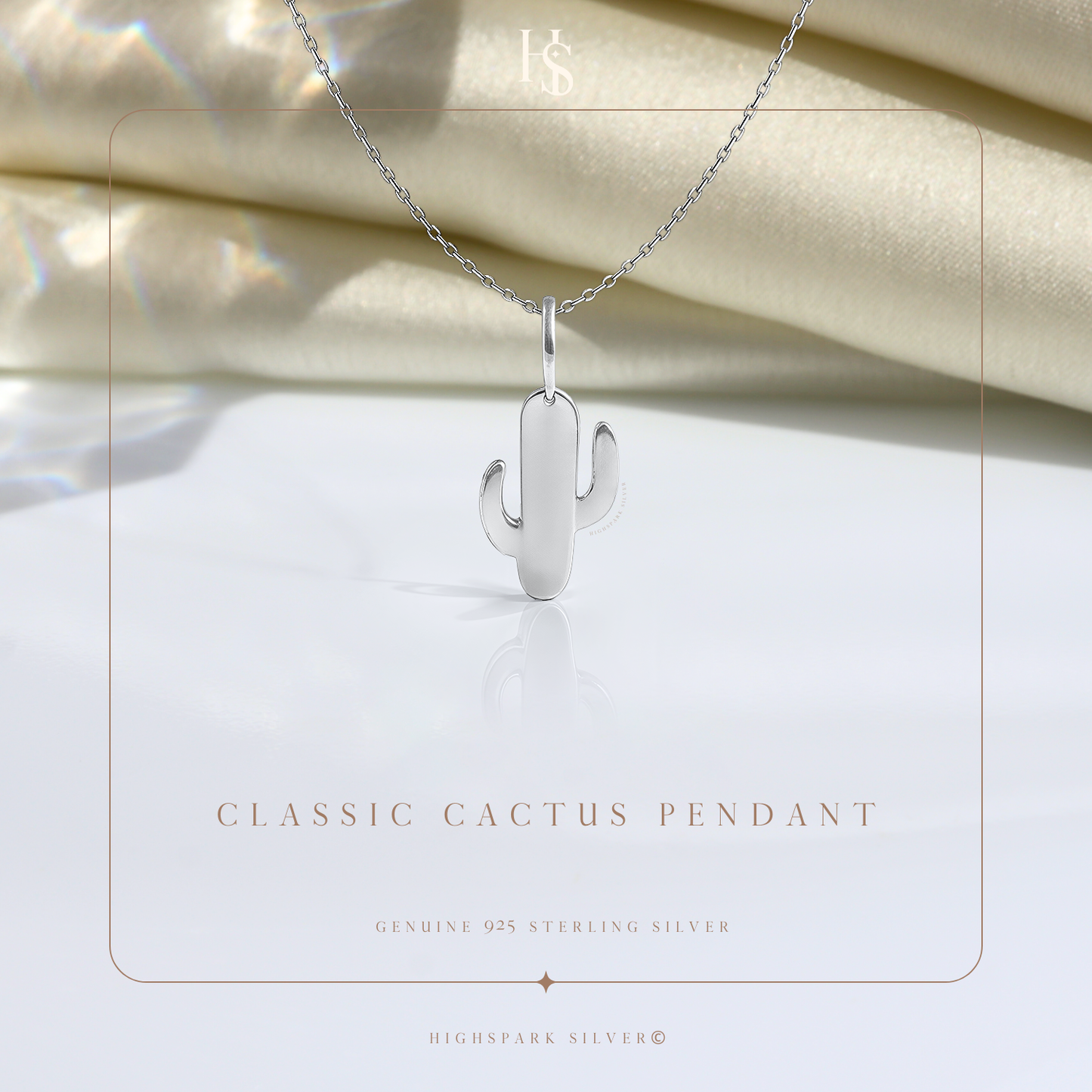 Classis Cactus Pendant With Chain in 925 Sterling Silver For Women