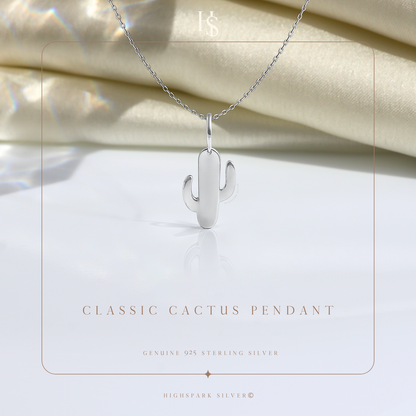Classis Cactus Pendant With Chain in 925 Sterling Silver For Women