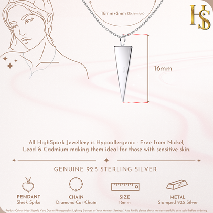 Sleek Spike Pendant With Chain in 925 Sterling Silver For Women