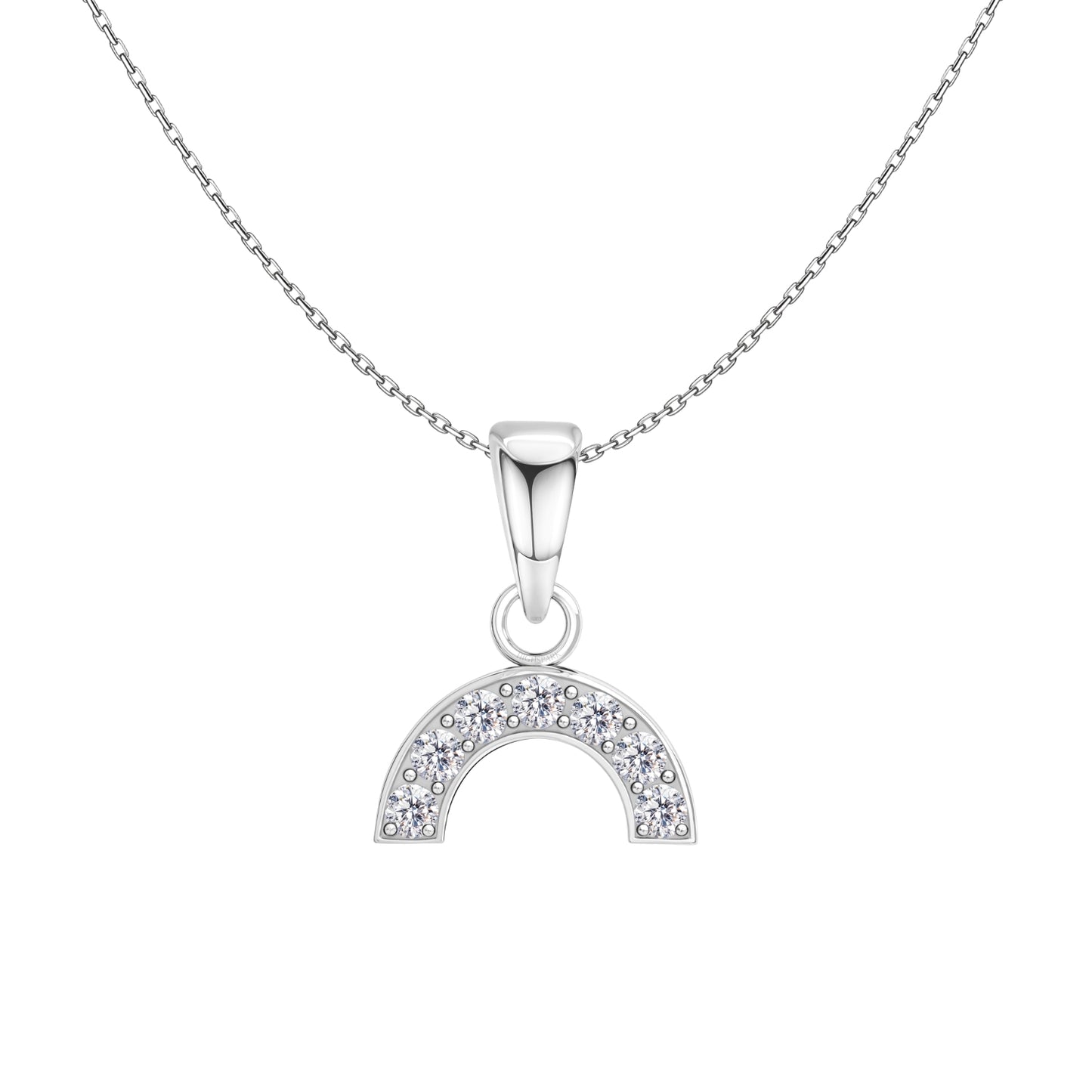 Dazzling Solitaire Rainbow Curve Pendant With Chain in 925 Sterling Silver For Women