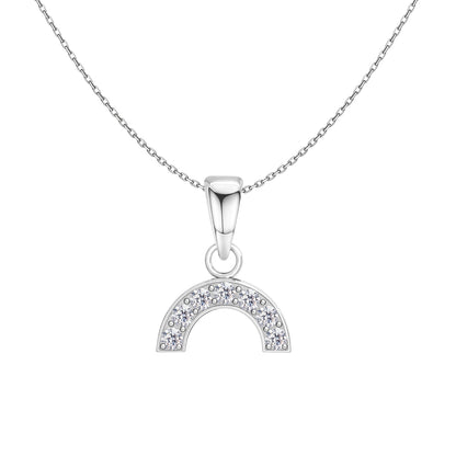 Dazzling Solitaire Rainbow Curve Pendant With Chain in 925 Sterling Silver For Women
