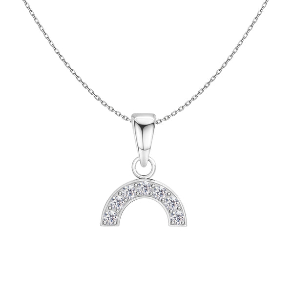 Dazzling Solitaire Rainbow Curve Pendant With Chain in 925 Sterling Silver For Women