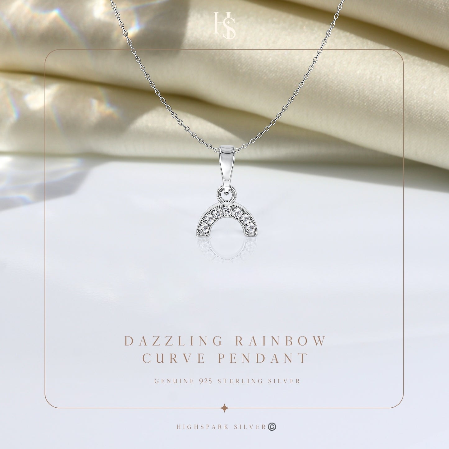 Dazzling Solitaire Rainbow Curve Pendant With Chain in 925 Sterling Silver For Women