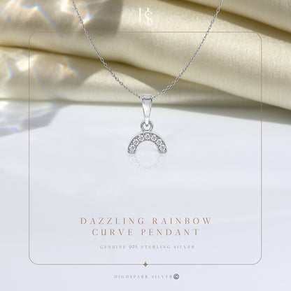 Dazzling Solitaire Rainbow Curve Pendant With Chain in 925 Sterling Silver For Women