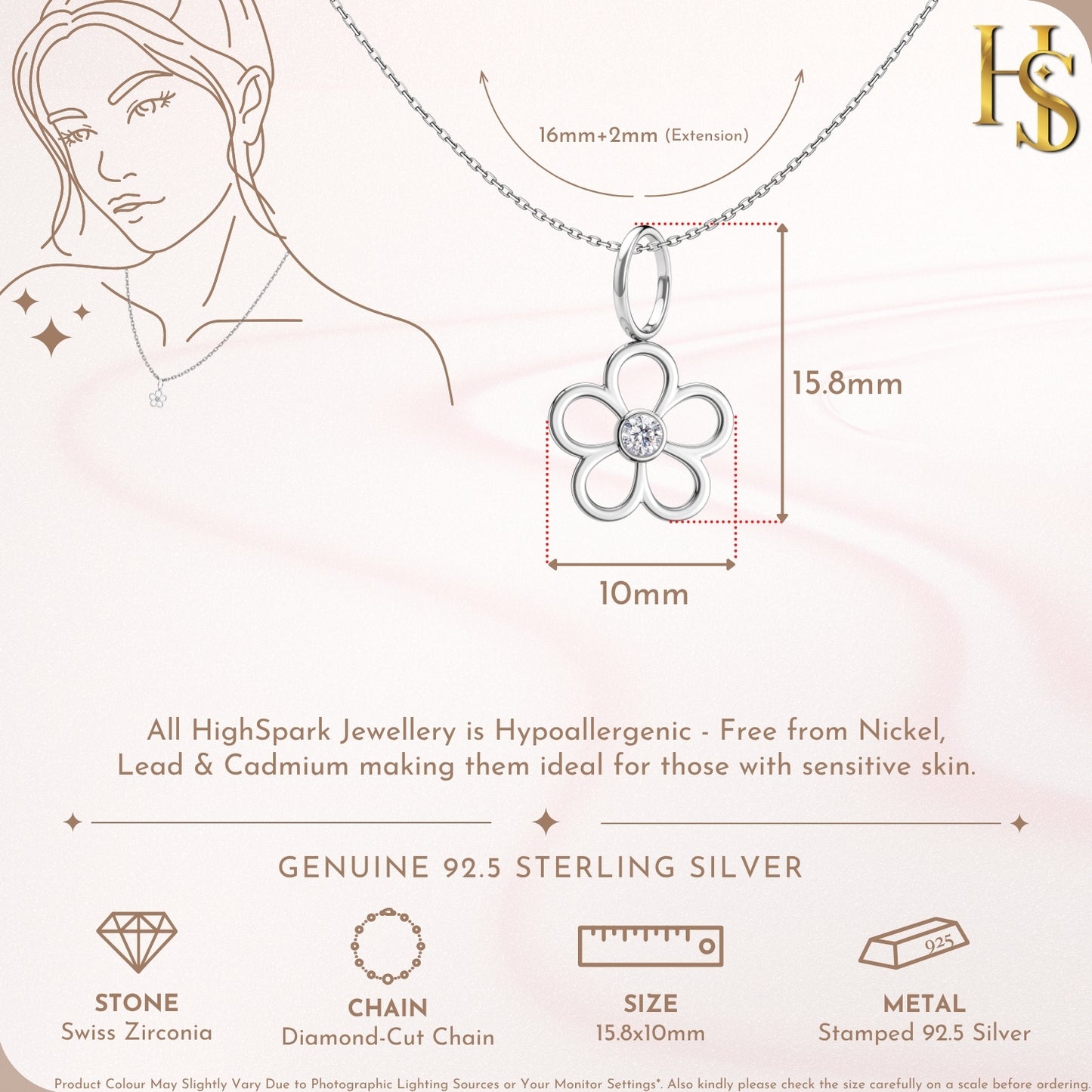 Elegant Daisy Floral Pendant With Chain in 925 Sterling Silver For Women