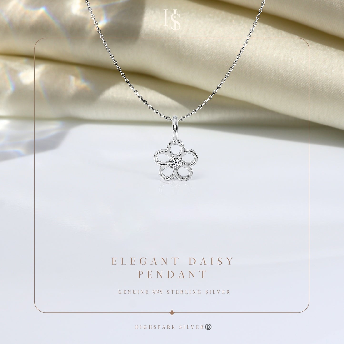 Elegant Daisy Floral Pendant With Chain in 925 Sterling Silver For Women