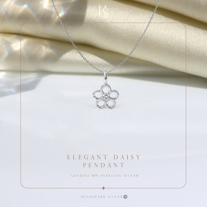 Elegant Daisy Floral Pendant With Chain in 925 Sterling Silver For Women