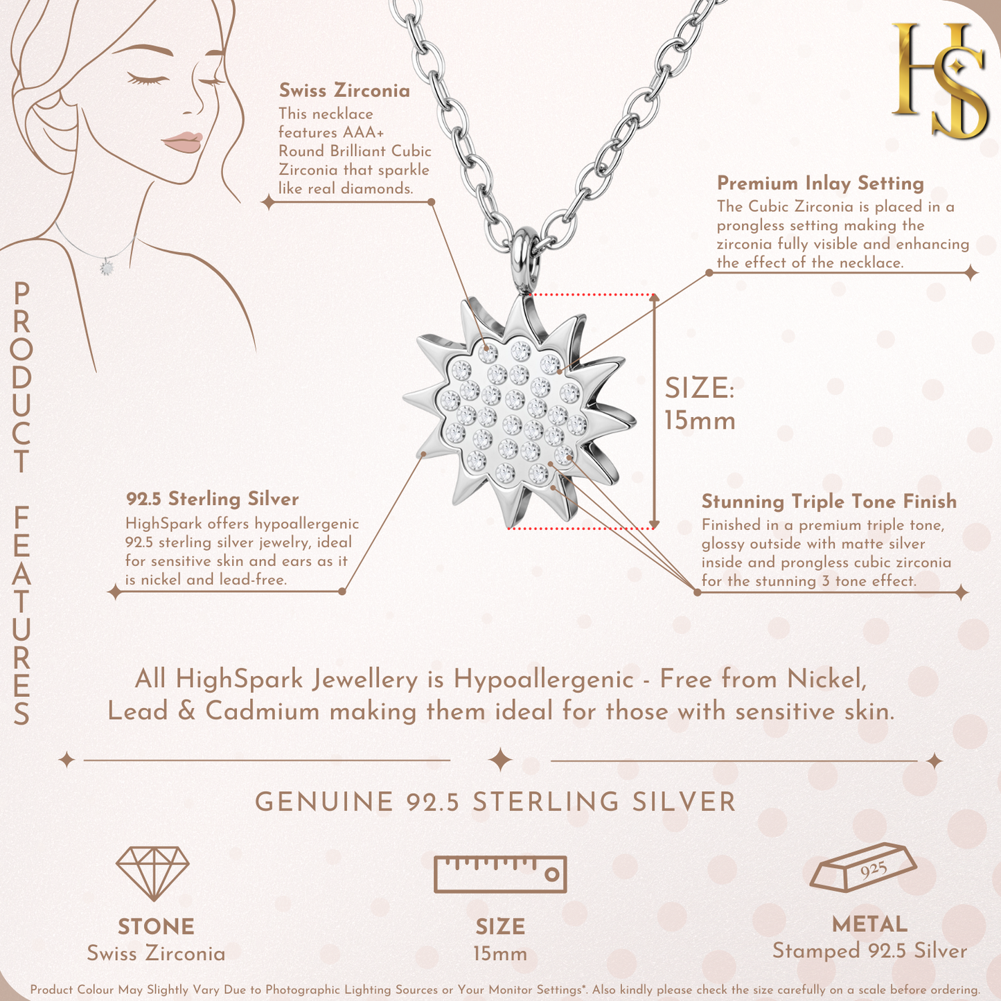 Radiant Sun Pendant & Chain in 925 Sterling Silver for Women With Diamond like Brilliance Zirconia