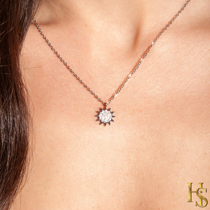 Radiant Sun Pendant & Chain in 925 Sterling Silver for Women With Diamond like Brilliance Zirconia